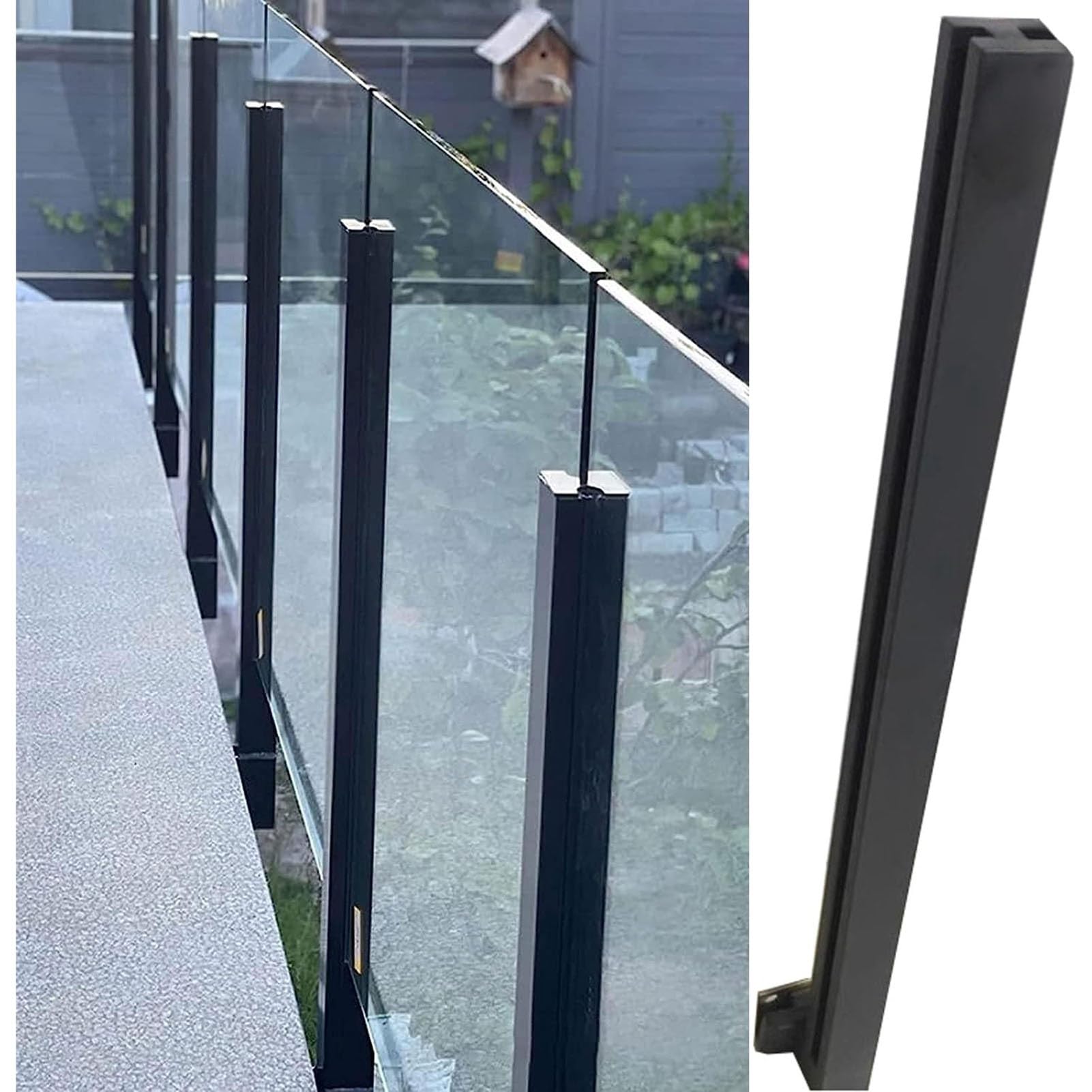 Garde-corps en verre noir de fixation latérale pour escaliers et balcons