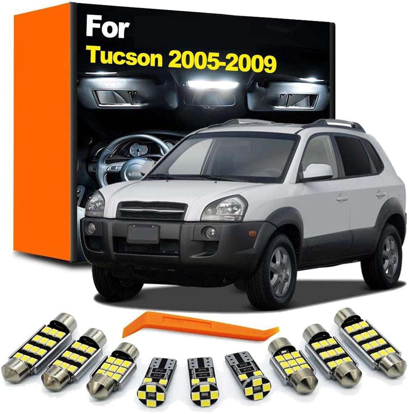12Pcs LED Interior Light Plate Trunk Lamp Kit, for Hyundai Tucson MK1 1 I JM 2004 2005 2006 2007 2008 2009