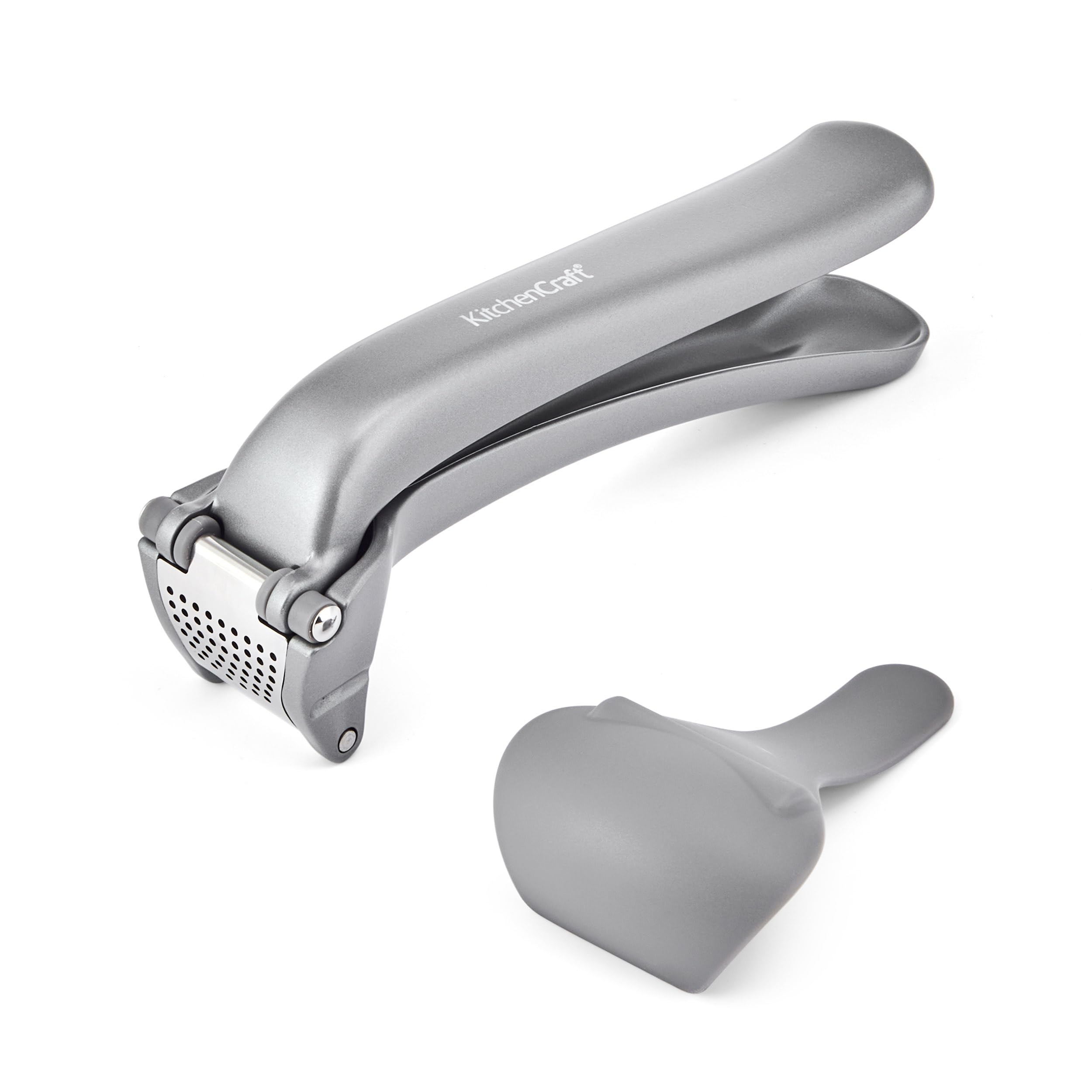 KitchenCraft Garlic Press, Easy-Clean 360° Opening Mincer and Press for Garlic Cloves, Durable Heat-Resistant Metal & Silicone, Kitchen Gadget for Cooking and Meal Prep, Dishwasher Safe