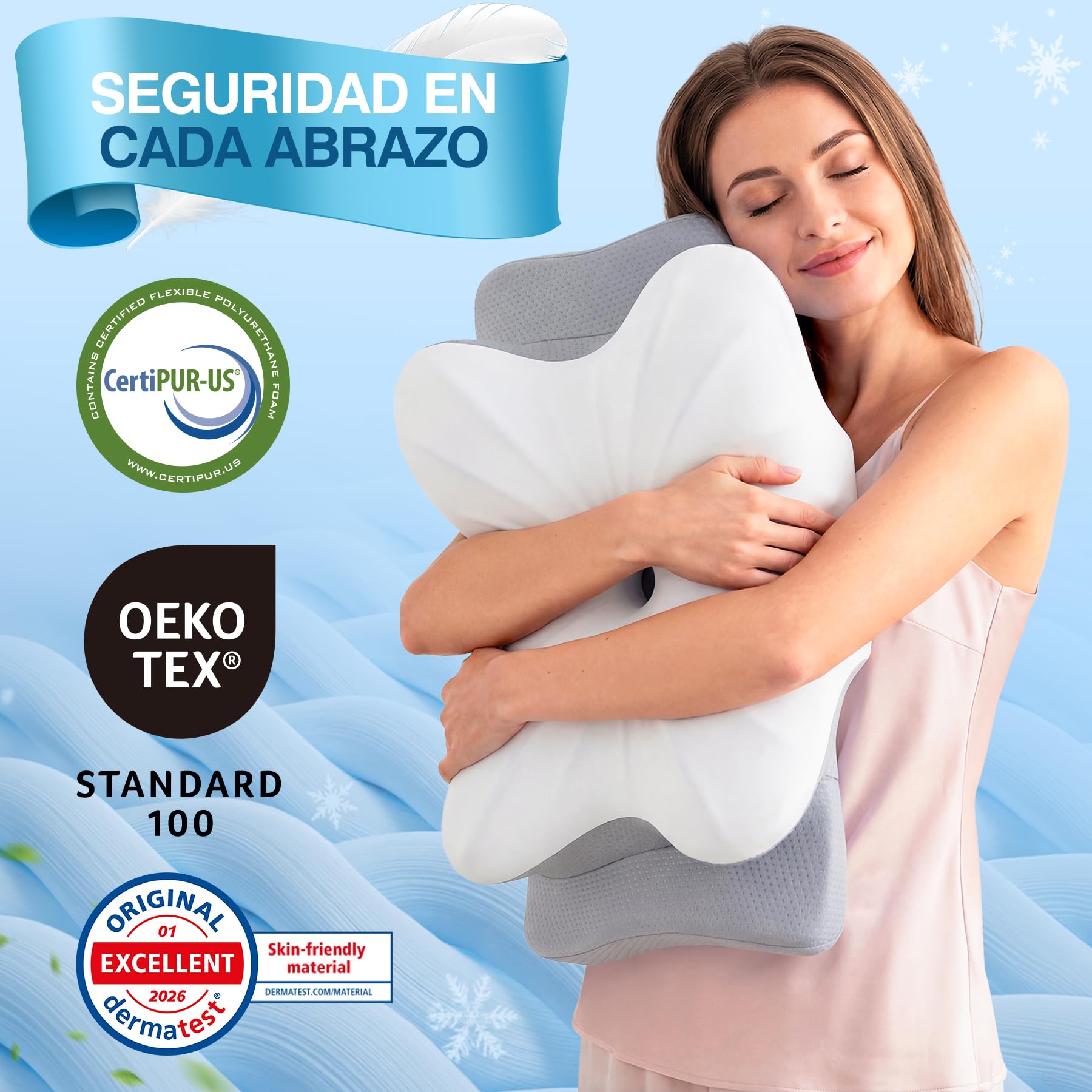 Almohada Cervicales y Cuello, Almohada Ergonómico Espuma de Memoria, Diseño Mariposa, Tecnología de Enfriamiento, Dormir de Lado, Espalda y Estómago Rendimiento Diseño