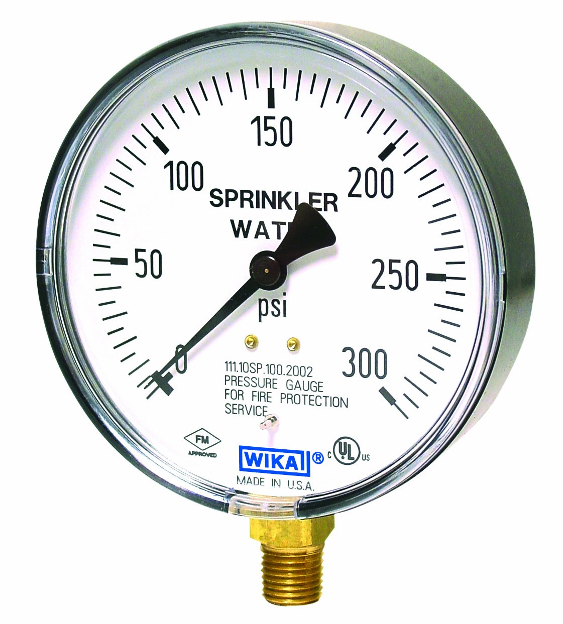 WIKA 4233761 Commercial Sprinkler Pressure Gauge, DryFilled, Copper