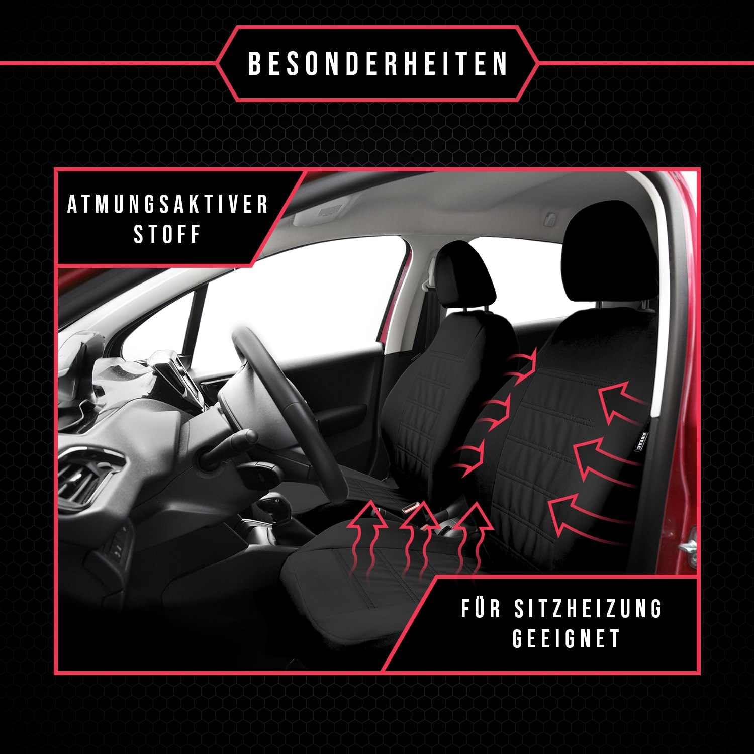 Autositzbezüge universal Auto Sitzbezüge kompatibel mit Chrysler PT Cruiser Kunstleder und Polyester Autoschonbezüge Schwarz Sitzauflage Vorne und Hinten
