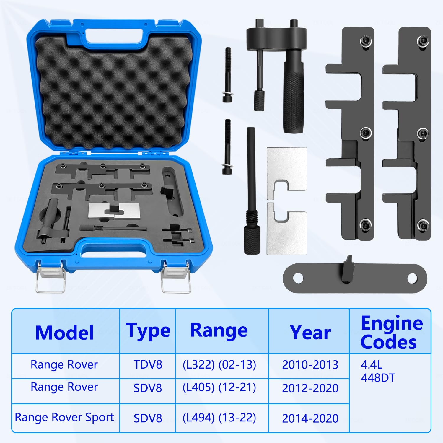 ZKTOOL Kit di strumenti di temporizzazione per allineamento albero a camme motore per Land Rover | Set di temporizzazione per modelli diesel TDV8 4.4L Range Rover & Sport. OEM JLR 303-1620, 303-1568, 303-1243, 303-1571.