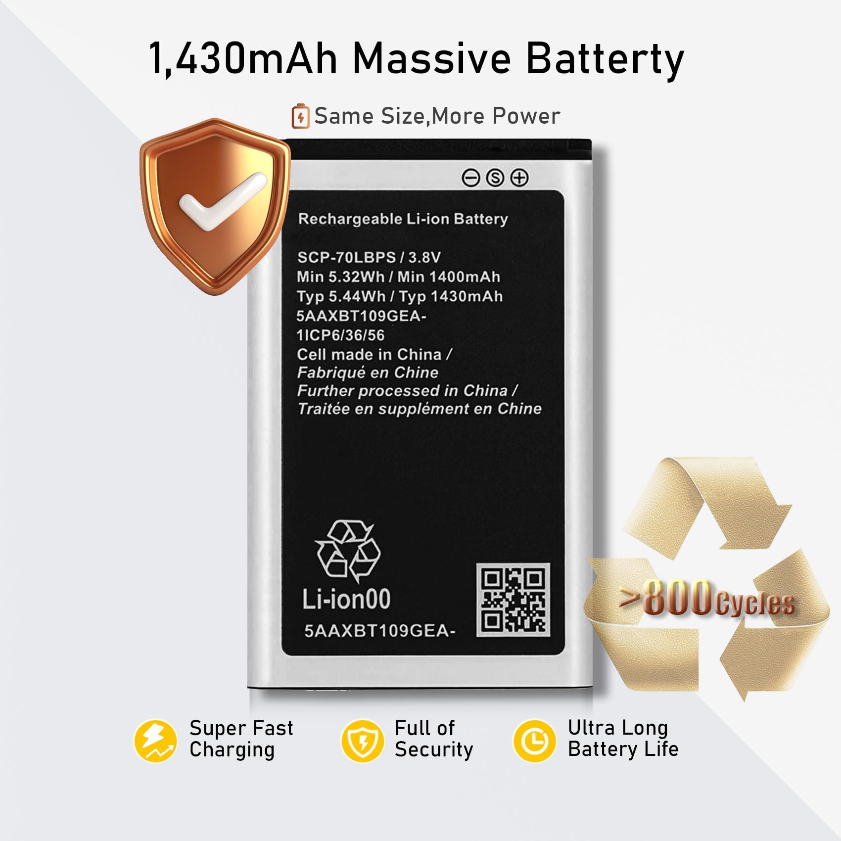 TGXJI Replacement Battery for SCP-70LBPS,1400mAh Battery Compatible with Kyocera Cadence 4G LTE S2720 Verizon Flip Phone SCP70LBPS