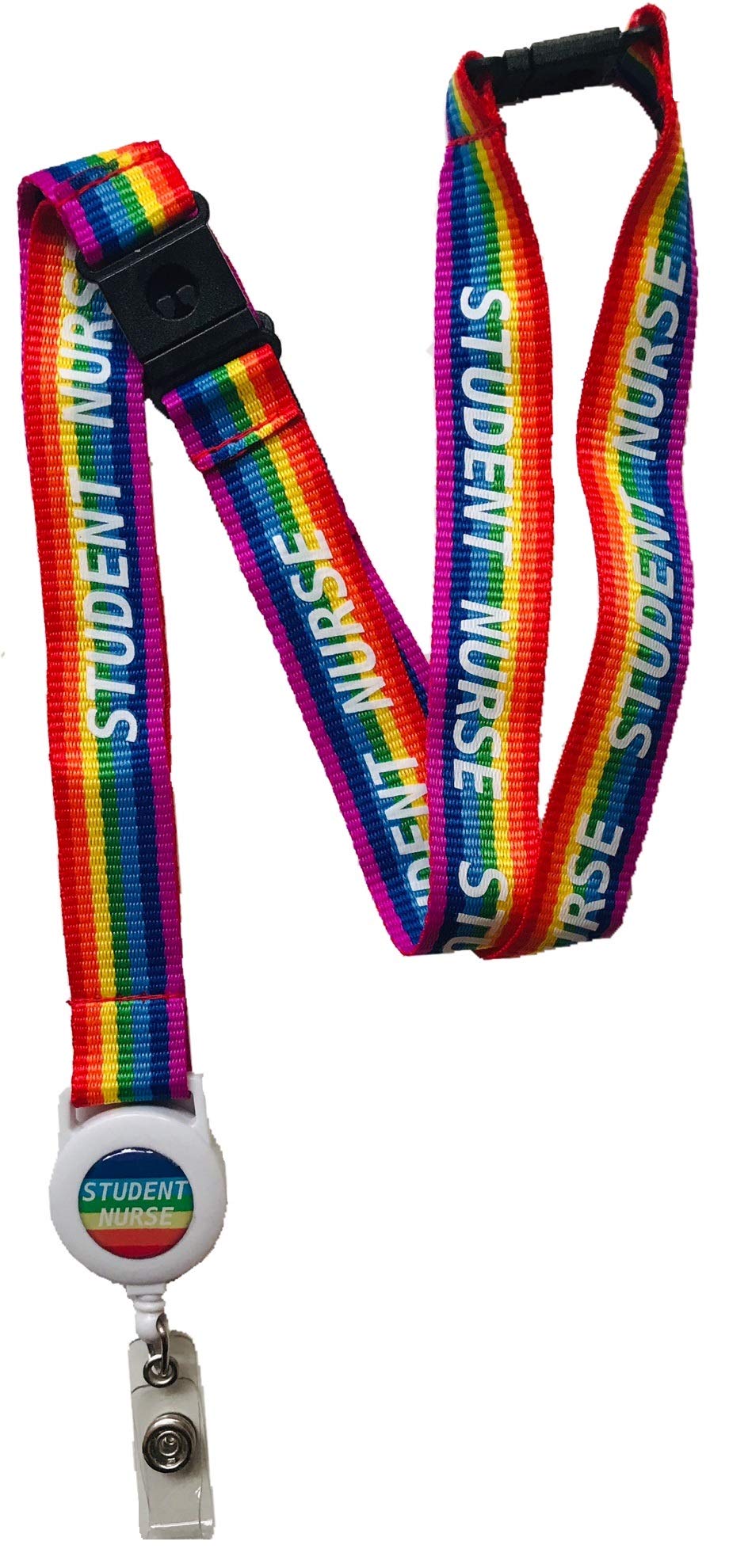 Pac Supplies Global Rainbow 20Mm Student Nurse Lanyard With Integrated Badge Reel & 3 Point Safety Breakaway