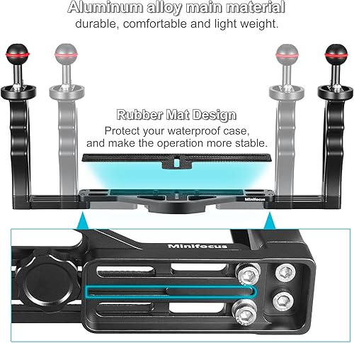 Miniatura 3 de MINIFOCUS Soporte de bandeja de mango de cámara subacuática y brazo de extensión de aleación de aluminio de doble bola de 8 pulgadas