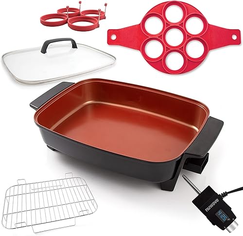 NUWAVE Medley XL - Sartén digital 6 en 1 de 16 x 12 pulgadas con revestimiento antiadherente de cerámica saludable Duralon controles digitales