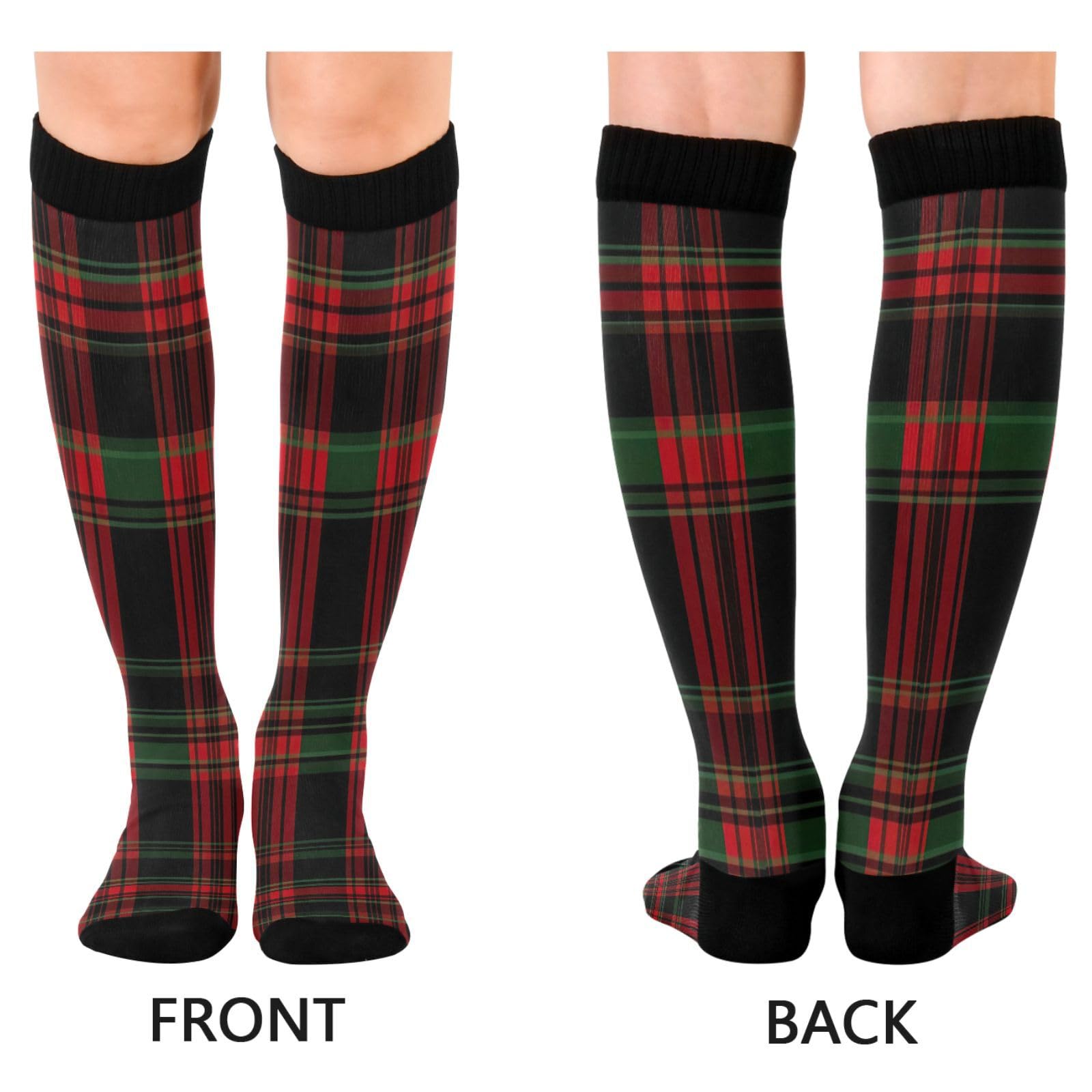 STAYTOP Christmas Red Buffalo Plaid Compression Socks for Women & Men (1 pairs)-Support Knee High Socks for Running, Sports