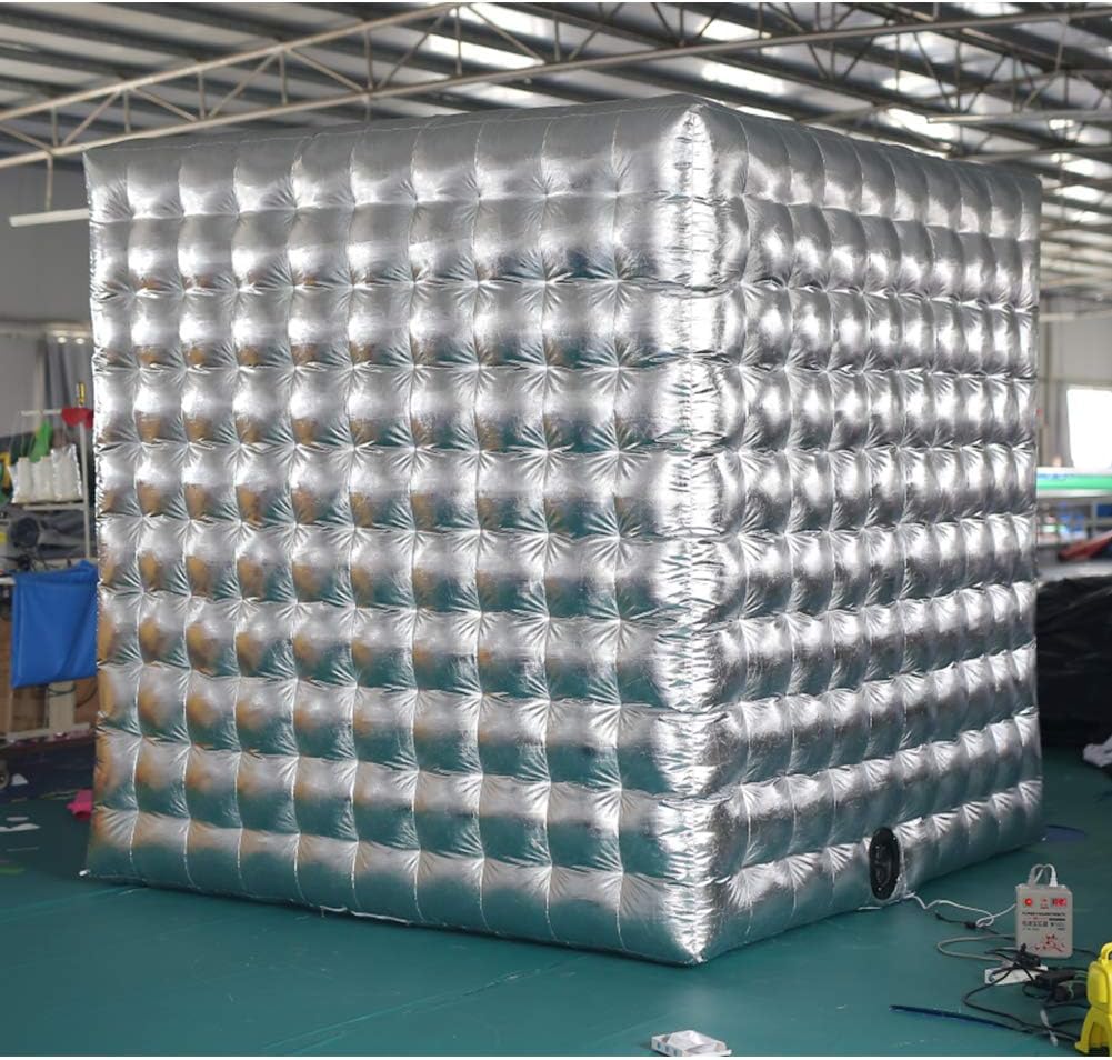 Sayok Portable Inflatable Photo Booth Enclosure with Air Blower (Silver & White, Two Doors, 8.2x8.2x8.2ft) Photo Booth Props for Event Wedding