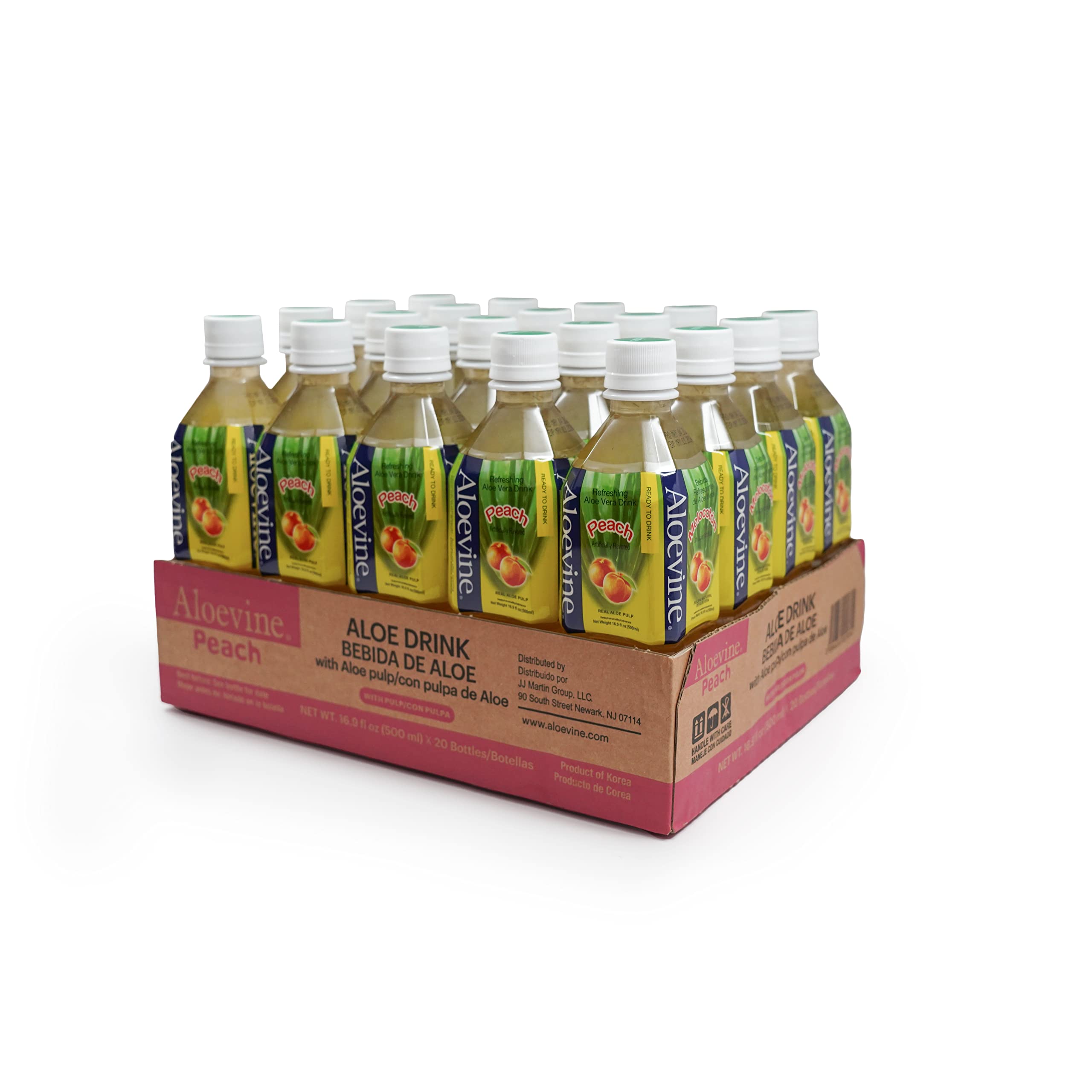 Aloevine Aloe Vera Drink (Peach, 16.9 oz 20 Pack)