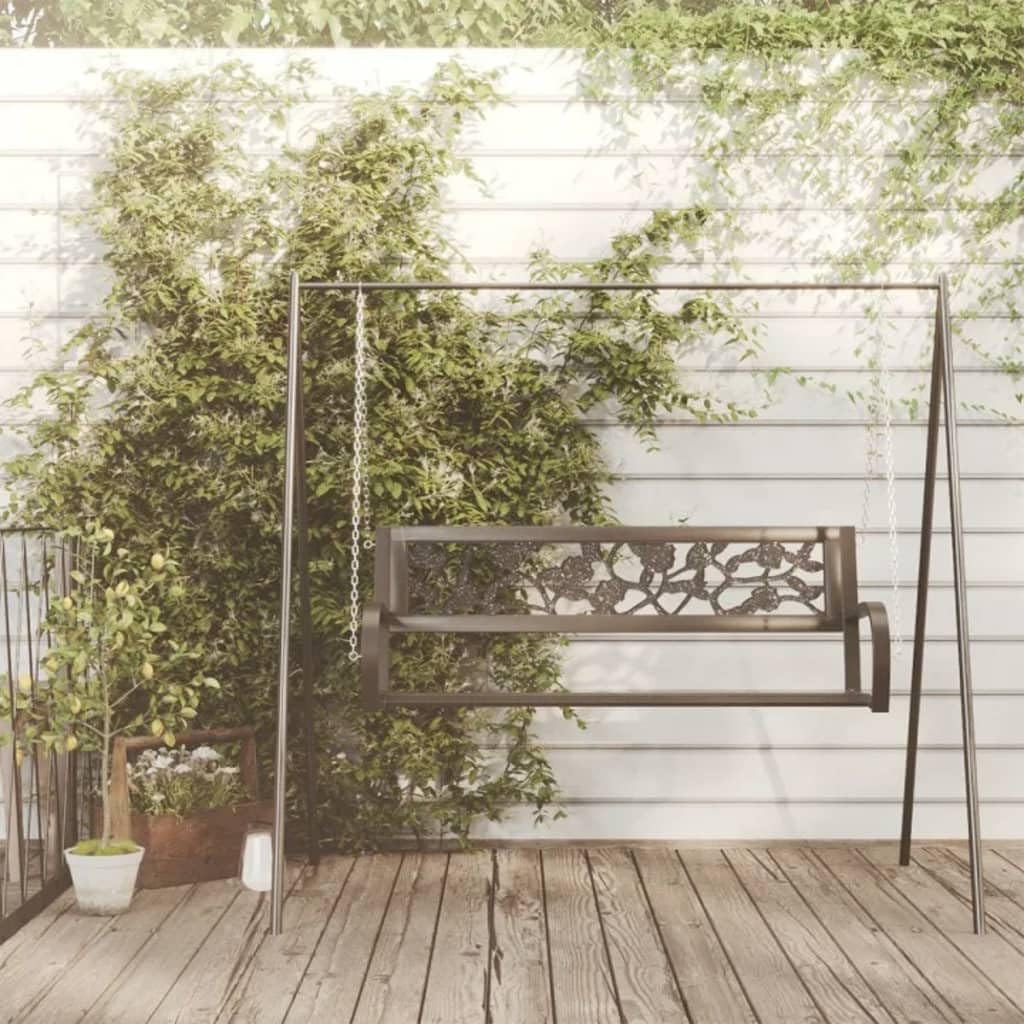 Genérico Banco balancín de jardín 125 cm Acero y plástico Negro,Mobiliario,Muebles de jardín,Asientos de Exterior,Bancos de jardín-317145