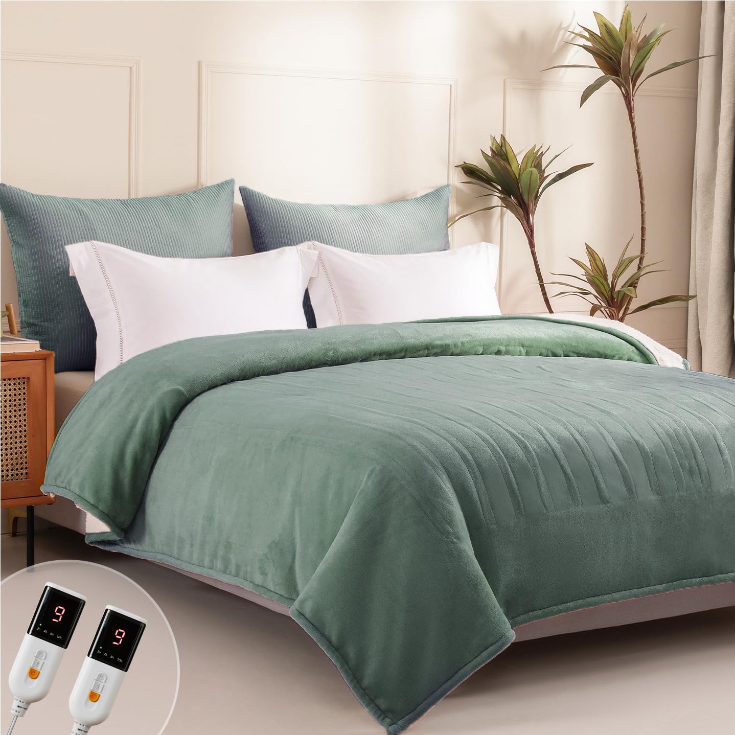 Heated Blanket King Size - Dual Controllers Electric Blanket King with 9 Heat Setti...