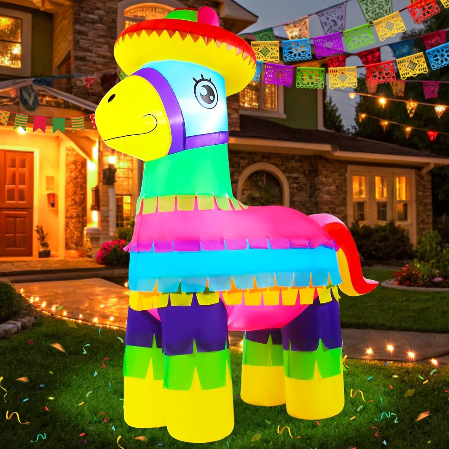 Cinco De Mayo Inflatables Outdoor Decorations 6FT Inflatable Donkey Pinata Blow Up 5 De Mayo Fiesta LED Lights for Indoor Mexican Theme Party Favors Outside Home Holiday Yard Decor Supplies