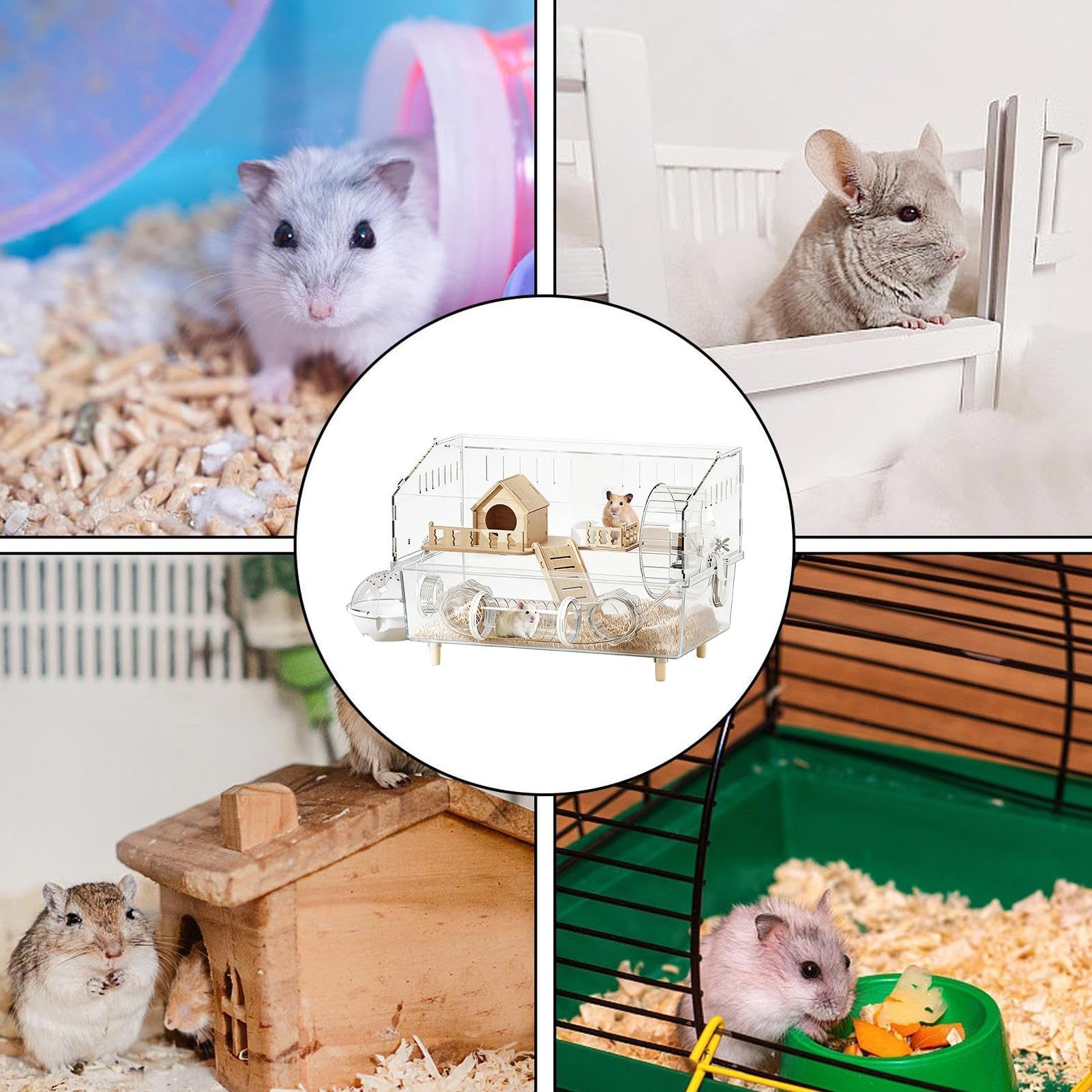 Habitat per Criceti | 2 Piani Casa in Acrilico Trasparente per Attività Riposo Sonno,Piccoli Animali come Cincillà,Piccoli Animali Criceto Cincillà Riccio