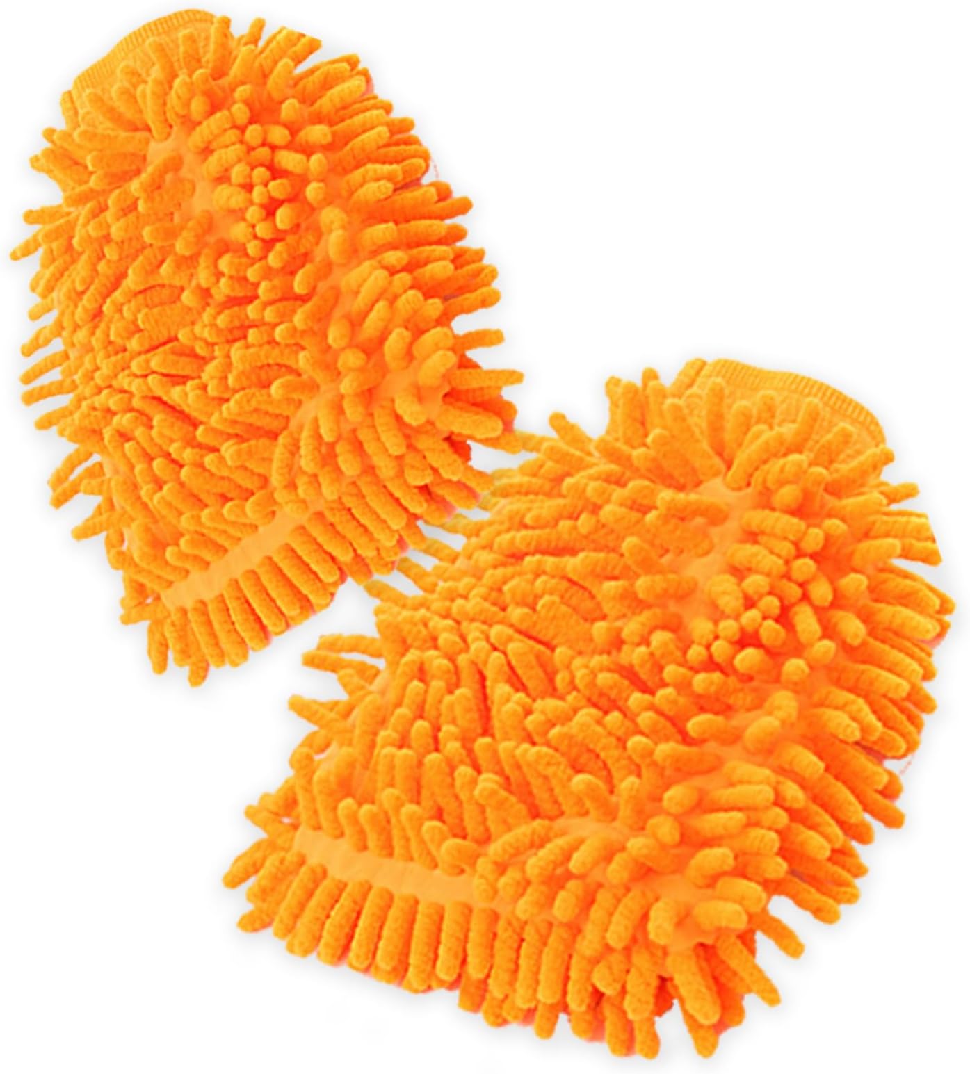 Pack-2 Car Wash Mitt Microfiber, 5.51In x 9.05In Chenille Microfiber Wash Mitt Scratch Free, Hand Car Washing Care Cleaning Kit, Dust Cover (Orange)
