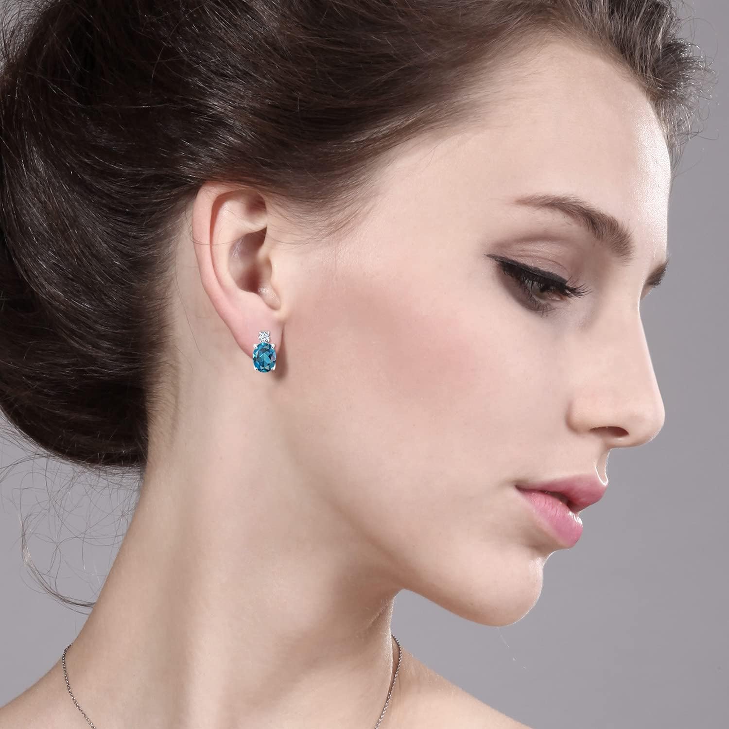 Gem Stone King 14K White Gold Customized and Personalized Oval 8X6MM and Round 2.5MM Gemstone Birthstones Earrings For Women - Image 3