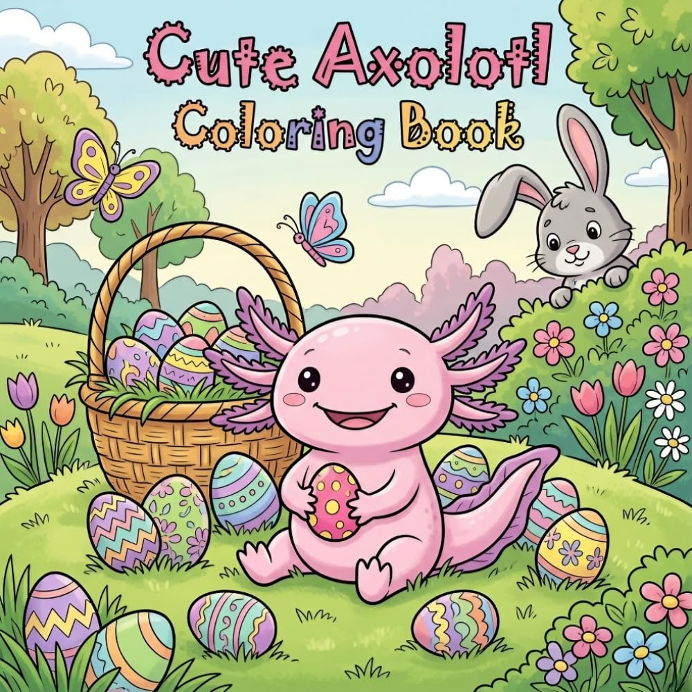 Cute Axolotl Coloring Book: Adorable Kawaii Axolotl Pages for Kids, Teens & Relaxation — Fun, Simple & Stress-Relief Coloring Designs