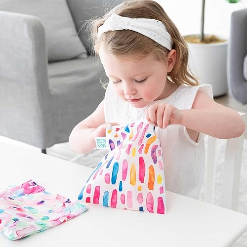 Miniatura 3 de Bumkins - Bolsa de sándwichbolsa de aperitivos, tela reutilizable, lavable, apta para alimentos, sin BPA, 7 x 7 pulgadas, acuarela y pinceladas