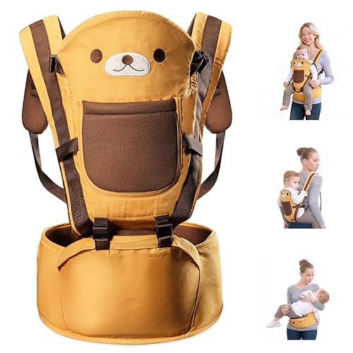 Portabebés 6 en 1 con asiento de cadera, para bebés de 0 a 48 meses, portabebés suave para recién nacidos hasta niños pequeños (osito)