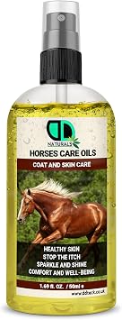 Horses Care Oil for Coat and Skin Care, Healthy Skin Support, Helps Stop Itch, Sparkle and Shine Formula, Grooming Oil for Mane Tail and Coat 50ml Spray