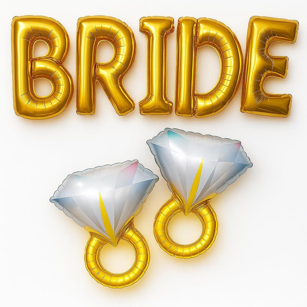 KatchOn, Giant Gold Bride Balloons Bachelorette - 40 Inch | Bride Balloons Gold and Ring Balloon for Bachelorette Party Decorations | Bridal Shower Balloon for Bridal Shower Decorations