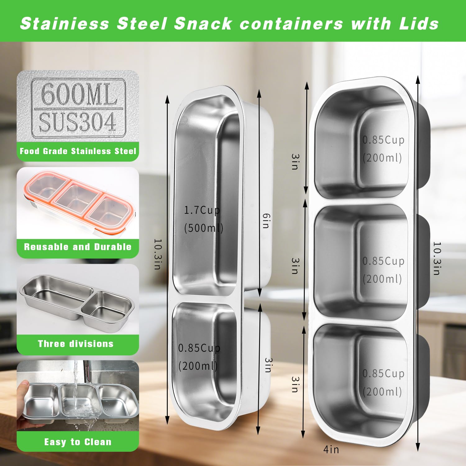 Stainless Steel Snack Containers - 2 Pack -2