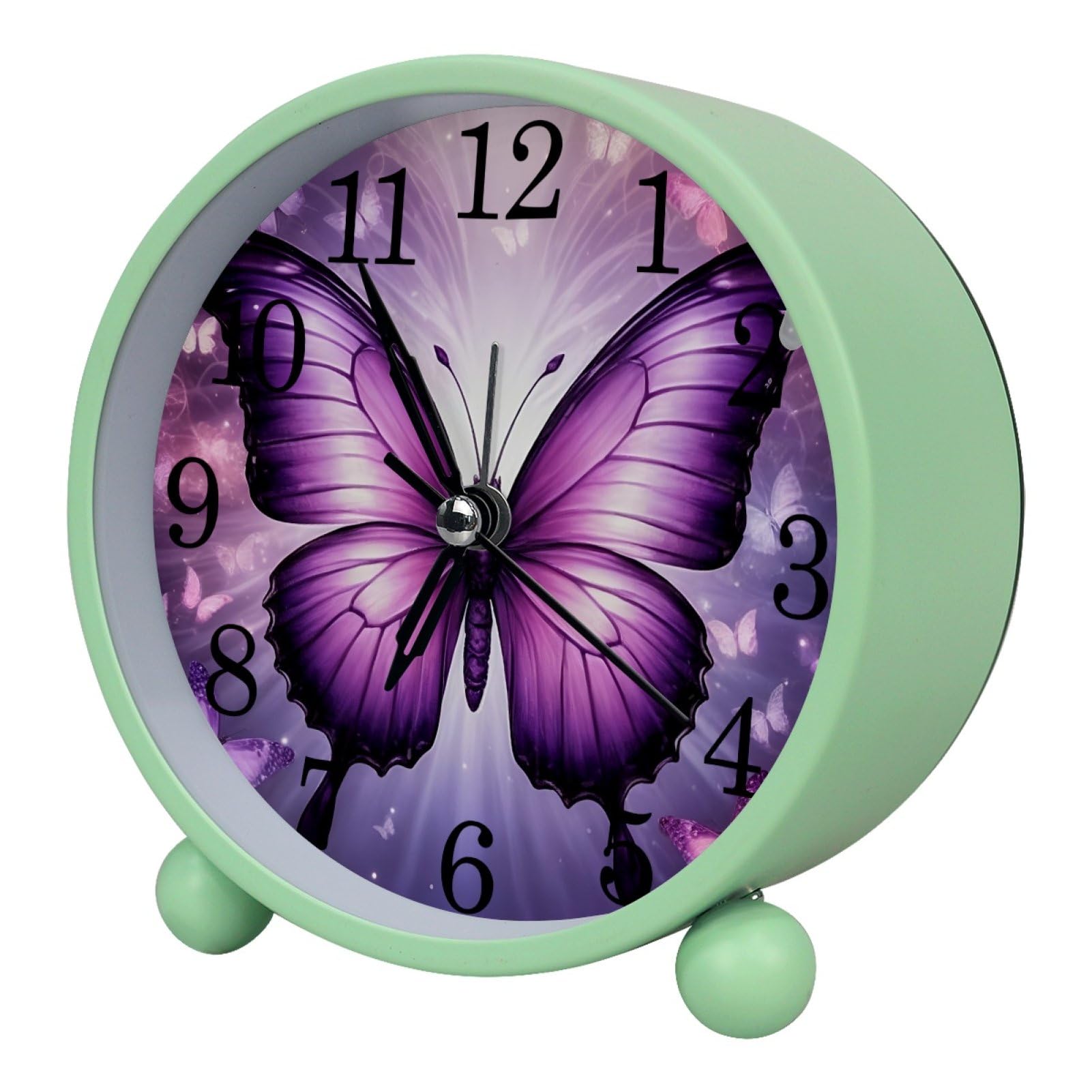 etoenbrc Watercolor Butterfly Silent Analog Alarm Clock Small Battery Operated Clock Slient Plastic Table Clock for Living Room Bedroom Color456
