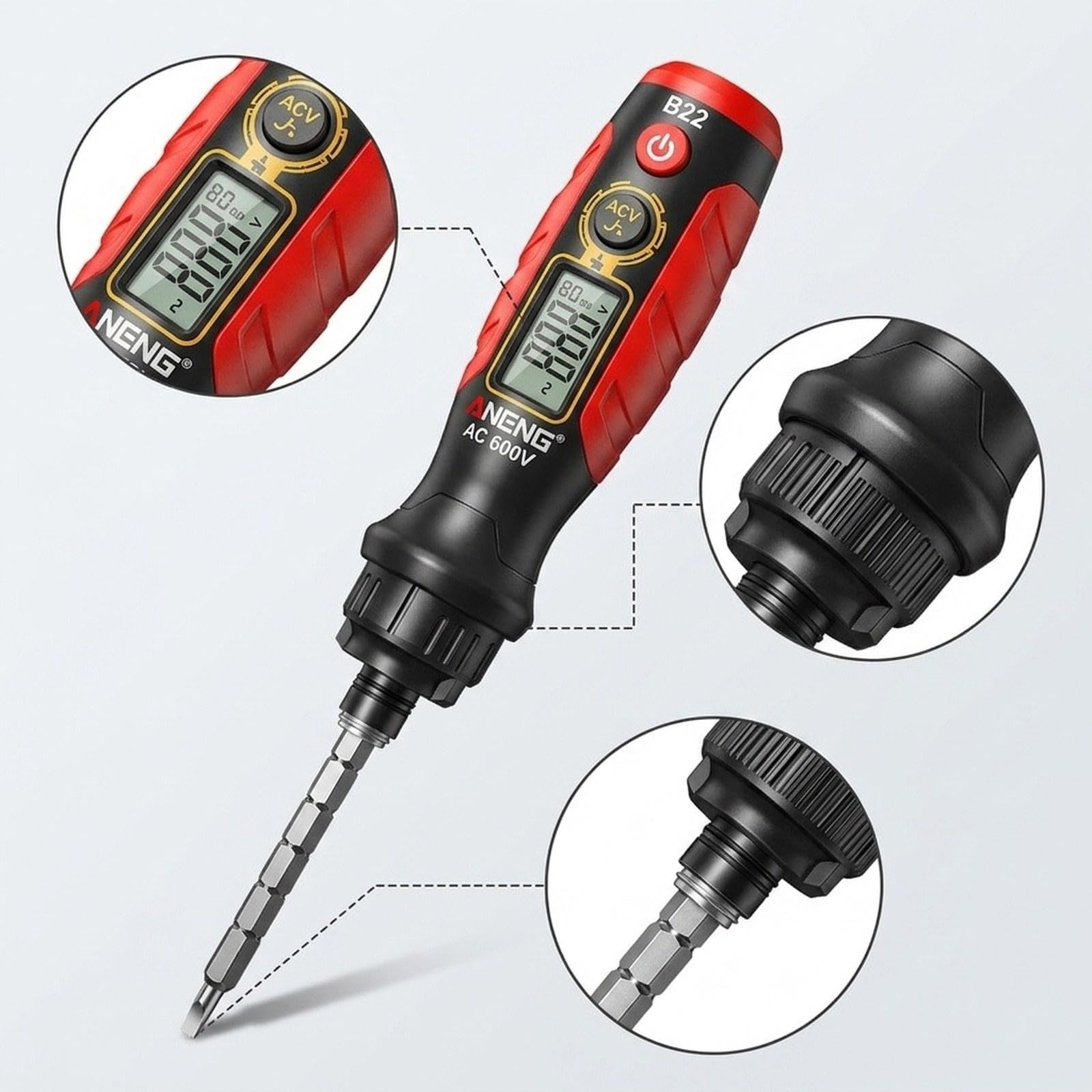 Elektrischer Prüfgerät Stift Spannungsprüfer Schraubendreher Drahtdetektor set aus Metall Einhandbedienung für Werkstatt Innenausbau, Rot