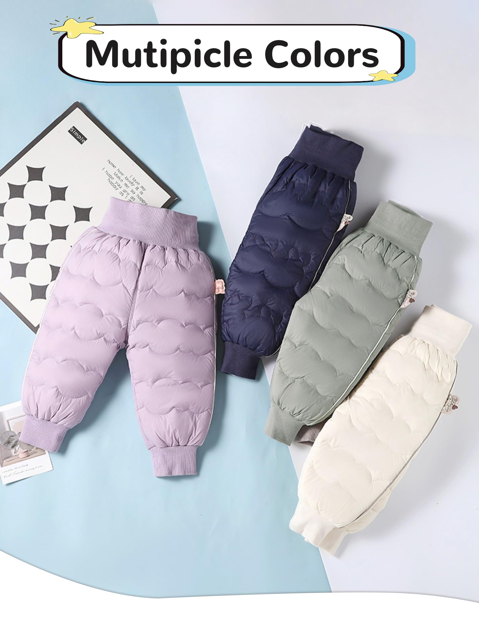 Happy Cherry Pantalones de plumón para niños, ligeros, de invierno, gruesos, cálidos, para la nieve, para niñas y niños, pantalones de esquí a prueba de viento, pantalones para exteriores, de invierno