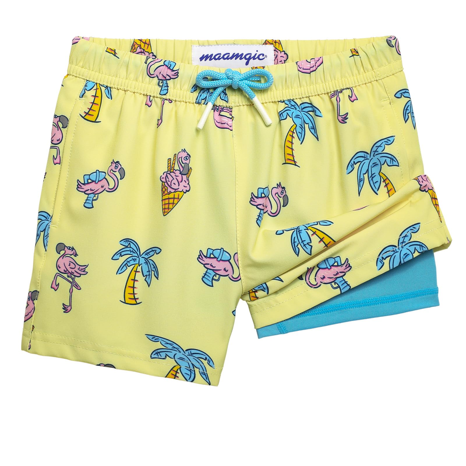 maamgic Boys Swim Trunks with Compression Liner Quick Dry Swim Shorts