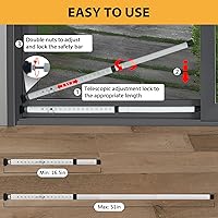 Vista 5 de PBHEPJ Paquete de 2 barras de seguridad para puerta corredera, barra de seguridad ajustable para puerta de patio de 18.5 a 51 pulgadas con puntas