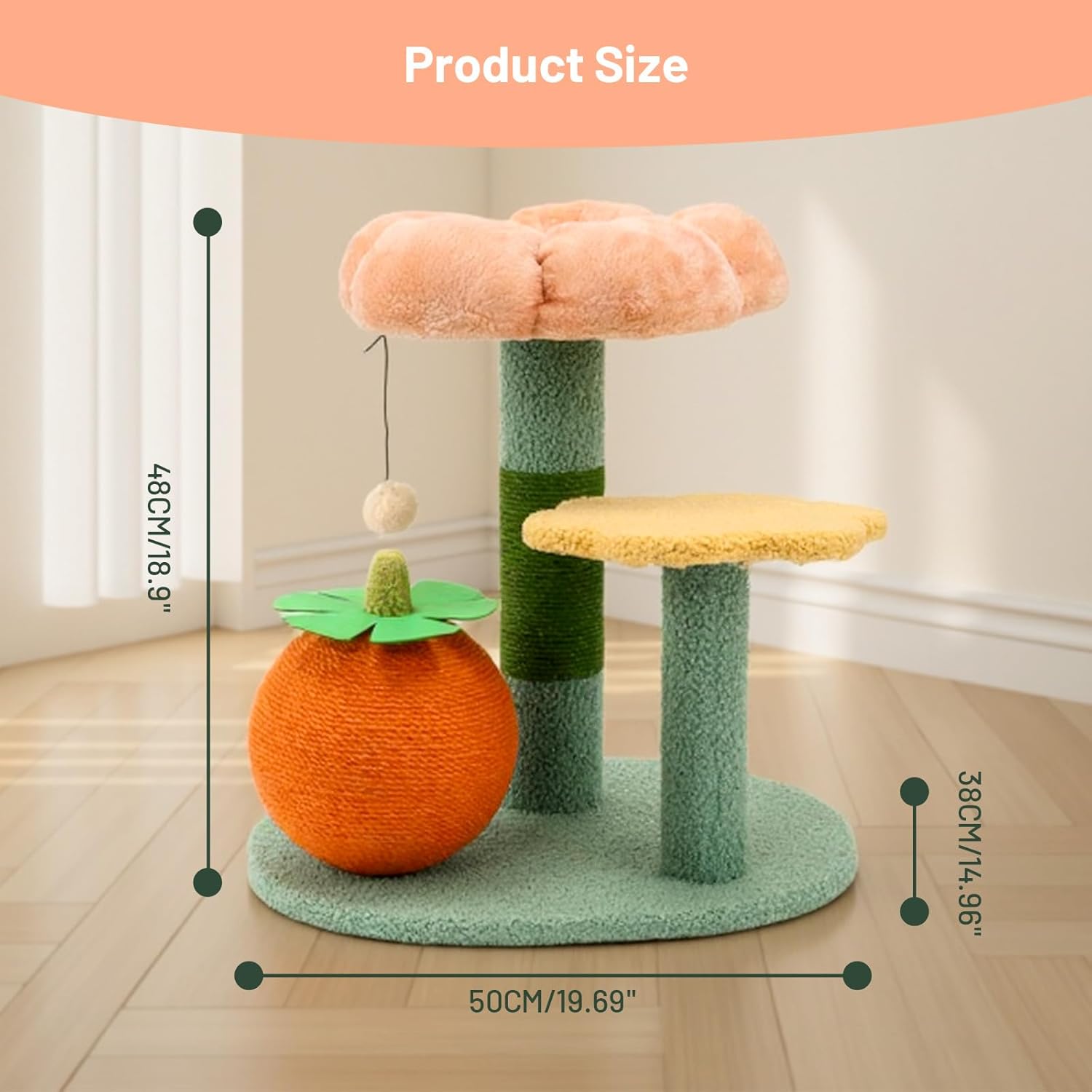 Sisal Cat Scratcher for Indoor Cat Kitten Sugar Ball Scratching Post with Hanging Ball,Solid Wooden 2 Level Track,Interactive Toy