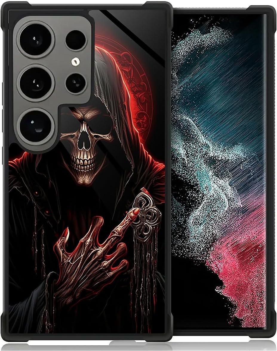 Compatible with Samsung Galaxy S24 Ultra Case, Cool Red Skull Pattern Print Phone Case Durable Fashion Funny Liquid Silicone Case Soft Anti-Scratch Shockproof Protective Cover