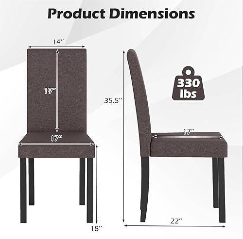 Miniatura 3 de COSTWAY Juego de 4 sillas de comedor sin brazos de tela, sillas laterales tapizadas de cocina con patas de madera de goma, asiento acolchado y