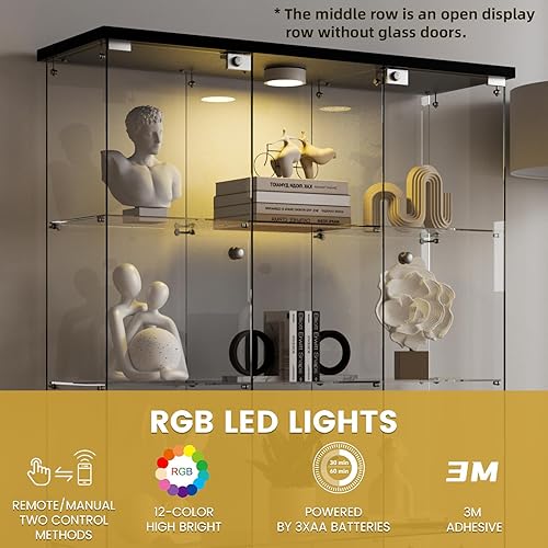 Miniatura 4 de Darget Glass Display Cabinet 4-Shelf Curio Cabinet, 2 Doors Glass Display Case Lockable with 5mm Tempered Glass Floor-Standing Glass Bookshelf for