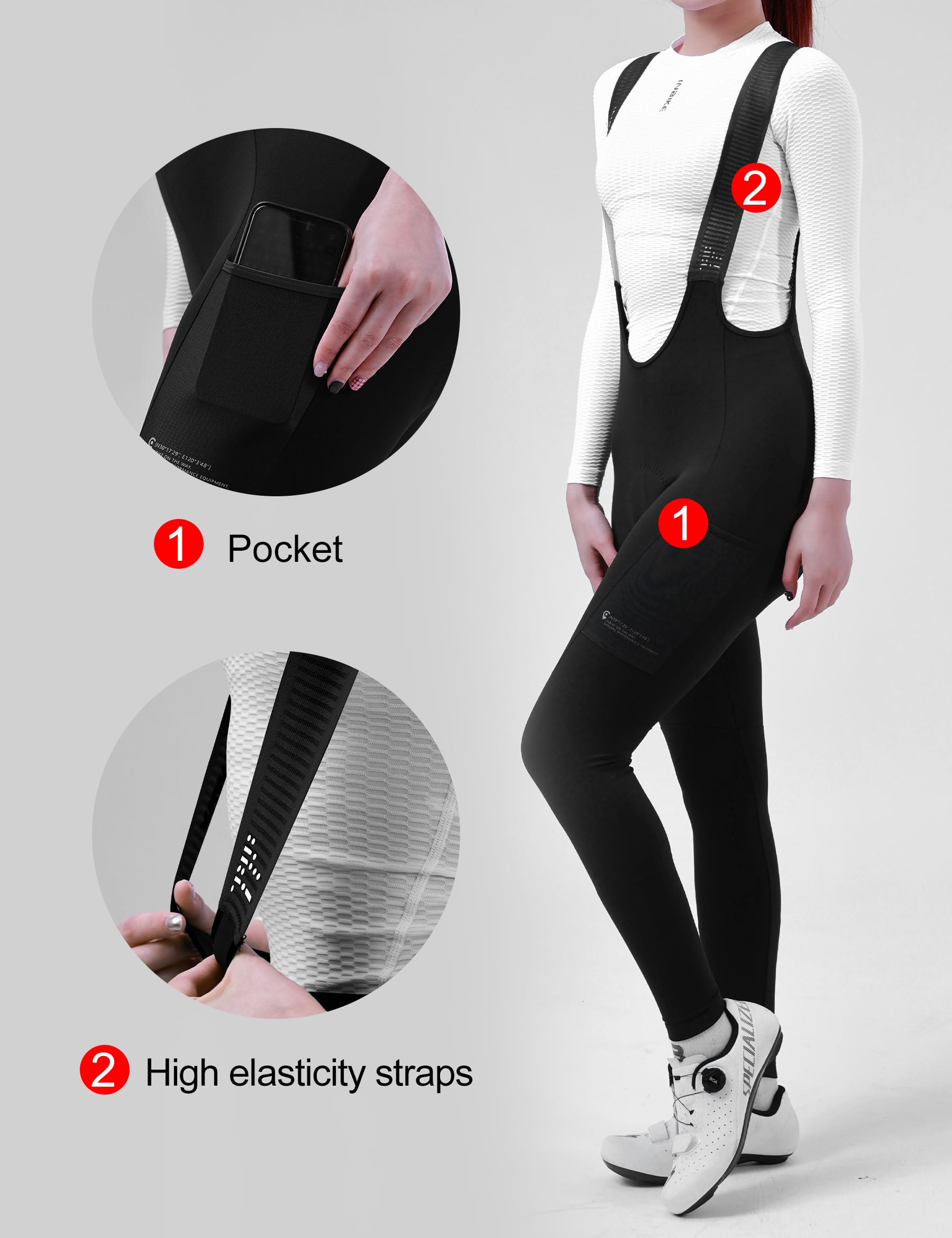 INBIKE Cuissard Velo Femme Long Hiver Femme Rembourré 3D Polaire Fleece avec Poche sur côtés Pantalon de Haut Taille