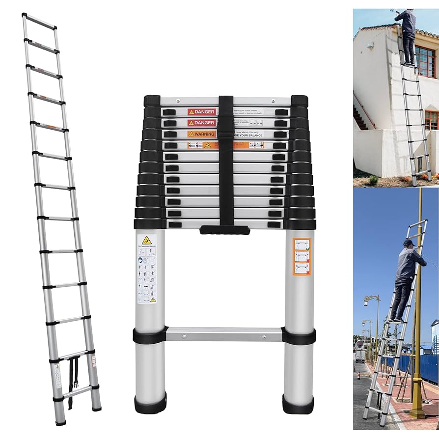 5M Telescopic Ladder Extension Tall Multi Purpose Folding Loft Ladder With Stabilizer 330 Pound150 Kg Capacity 72407071