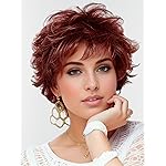 Short Ombre Red Curly Wigs for White Women Layered Red Mixed Brown Pixie Cut Wig with Bangs Synthetic Natural Looking Daily Party Wig 6 Inch