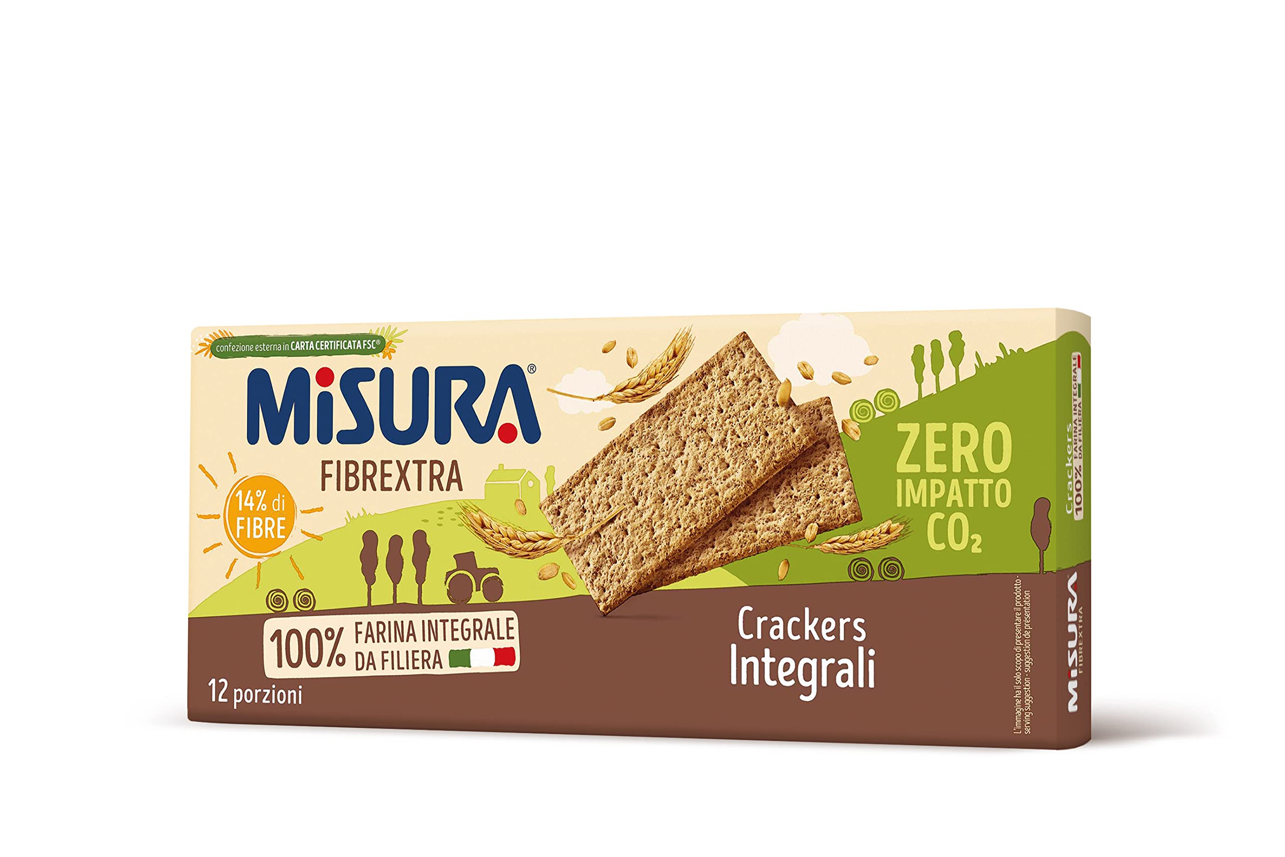 Misura Crackers Integrali Fibrextra | 14% di Fibre e 100% Farina Integrale | Confezione da 385 grammi Integrale Classico Fibrextra