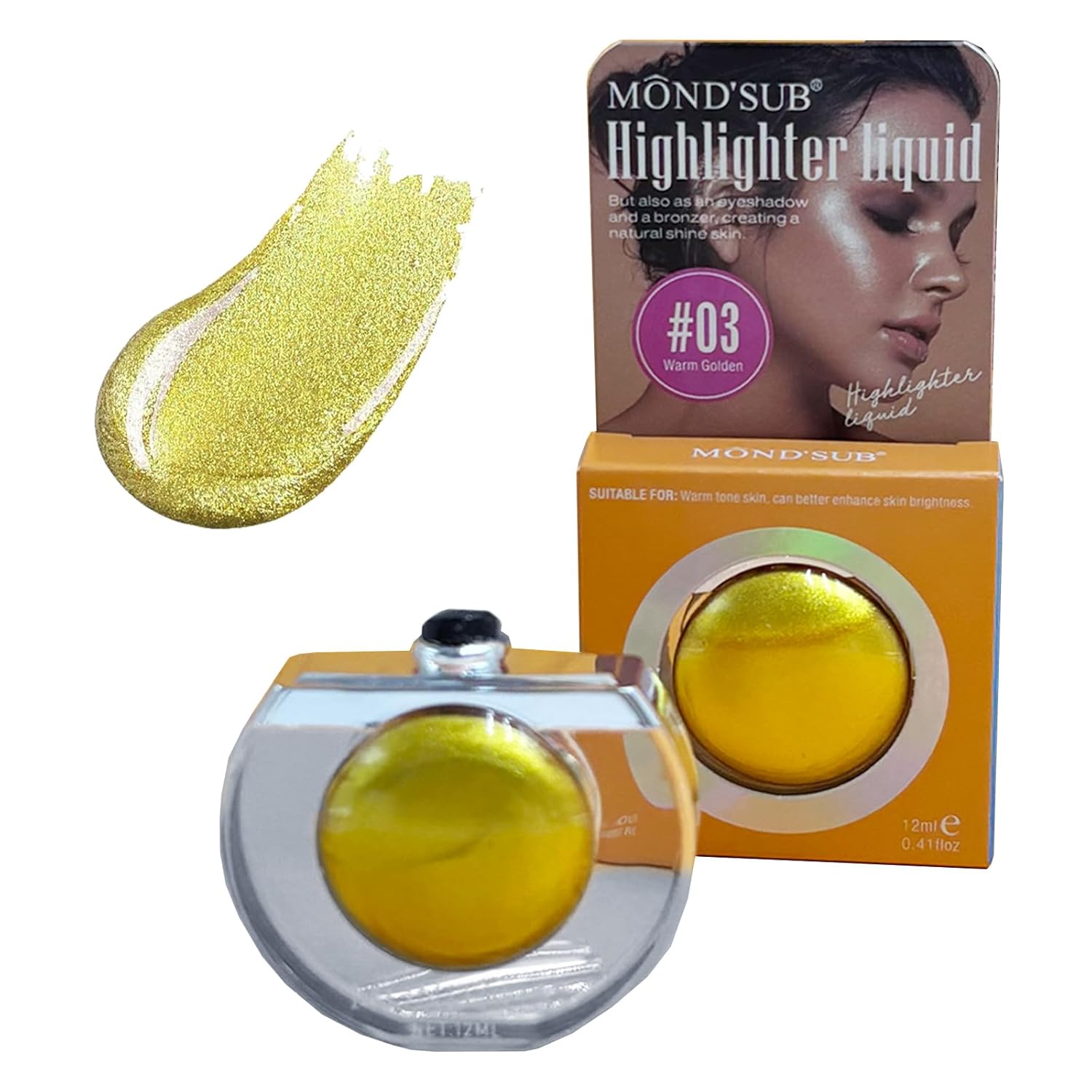 MONDSUB Liquid Gold Highlighter – 24K Micro-Flake Technology, Sun-Kissed Glow Enhancer for Warm Undertones, Cruelty-Free & Vegan Formula (0.33 Fl Oz)