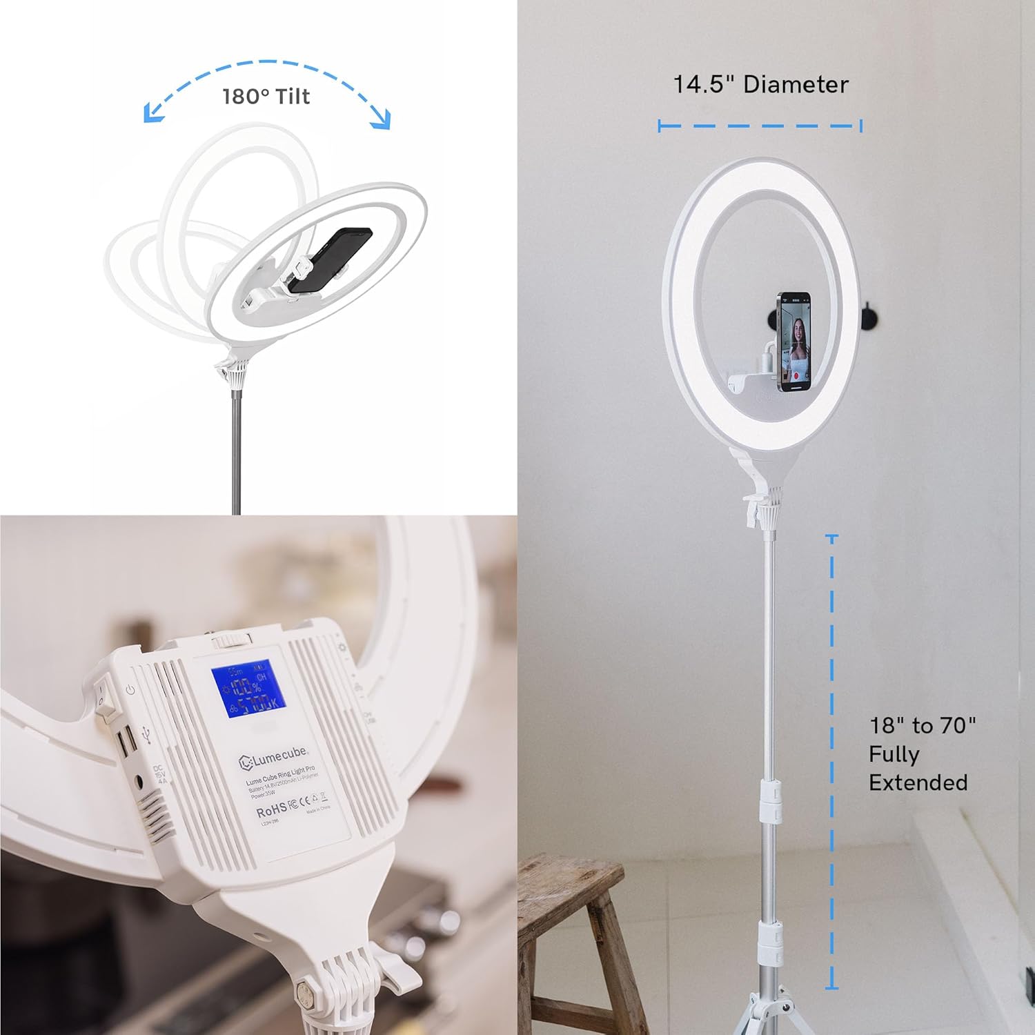 Lume Cube Ring Light Pro | Wireless Professional Lighting for Photography, Streaming, Video | Adjustable Color and Brightness | Includes Sturdy, Portable Tripod Mount and Padded Carrying Case