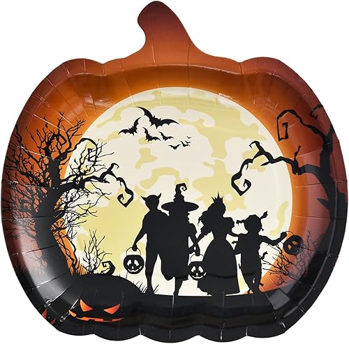 28 platos de papel de Halloween, platos de fiesta de Halloween, platos de papel de calabaza, platos de postre de Halloween, platos desechables de