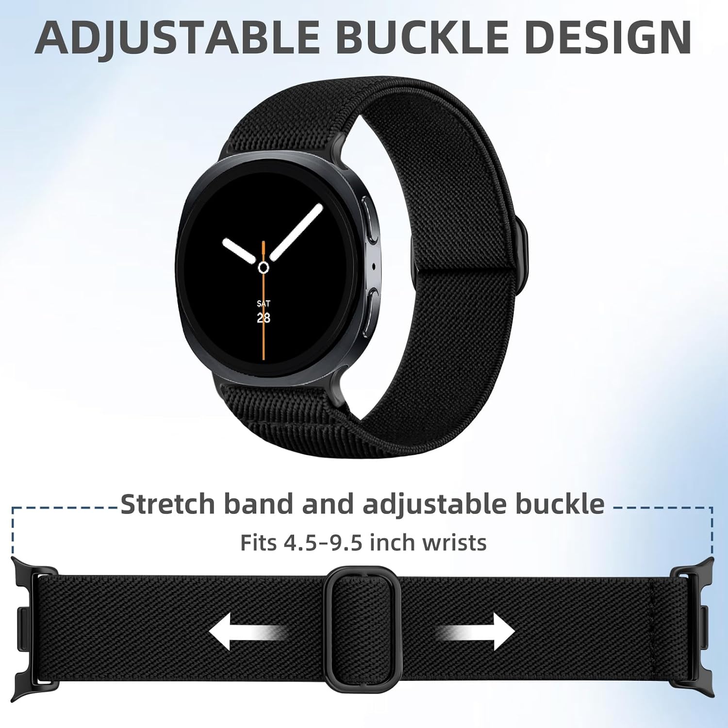 Adorve 5 Pack Stretchy Bands Compatible with Samsung Galaxy Watch 8 Bands 40mm 44mm, Galaxy Watch 8 Classic Band 46mm, Soft Elastic Nylon Fabric No Gap One Click Sport Replacement Strap for Men Women - Image 6