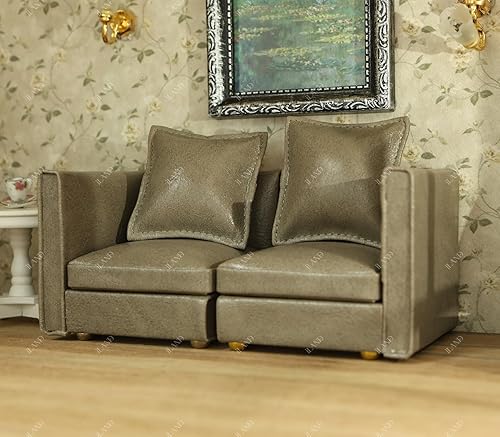 Miniatura 33 de iLAND Muebles de casa de muñecas, juego de sofá seccional en miniatura para decoración de casa de muñecas, accesorios a escala 1/12, sofá moderno