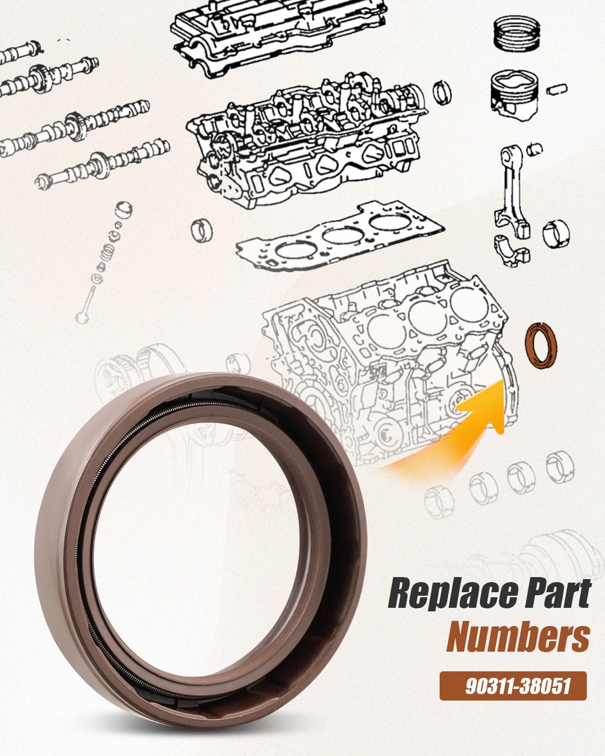 Type-T Camshaft Oil Seal Fit for Toyota 4Runner T100 Tacoma Tundra Land Cruiser Replace 90311-38051