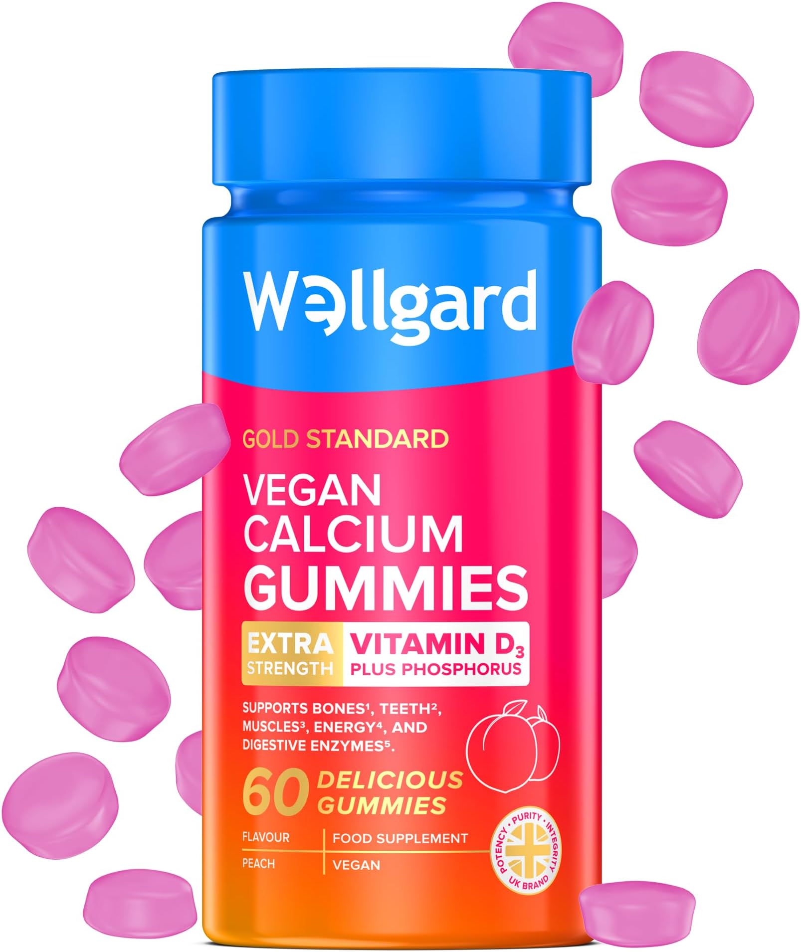 – Wellgard Vegan Calcium Gummies, Phosphorus, Natural Fruity Flavoured, Supports Healthy Bones, Muscles & Teeth, UK Formulated