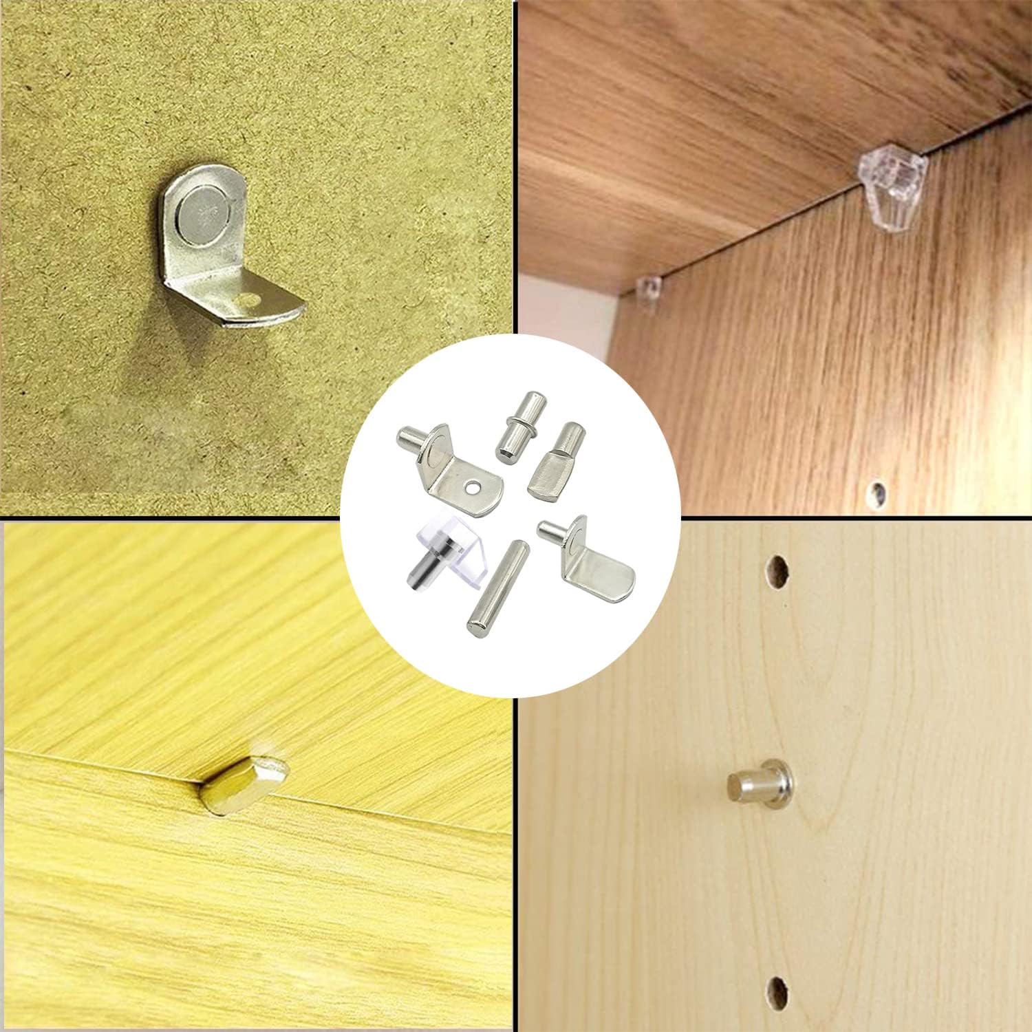 Shelf Pegs, 60 Pcs 6 Styles Nickel Plated Shelf Pins, for Shelf Holes on Cabinets, Entertainment Centers, Cabinet Shelf Peg