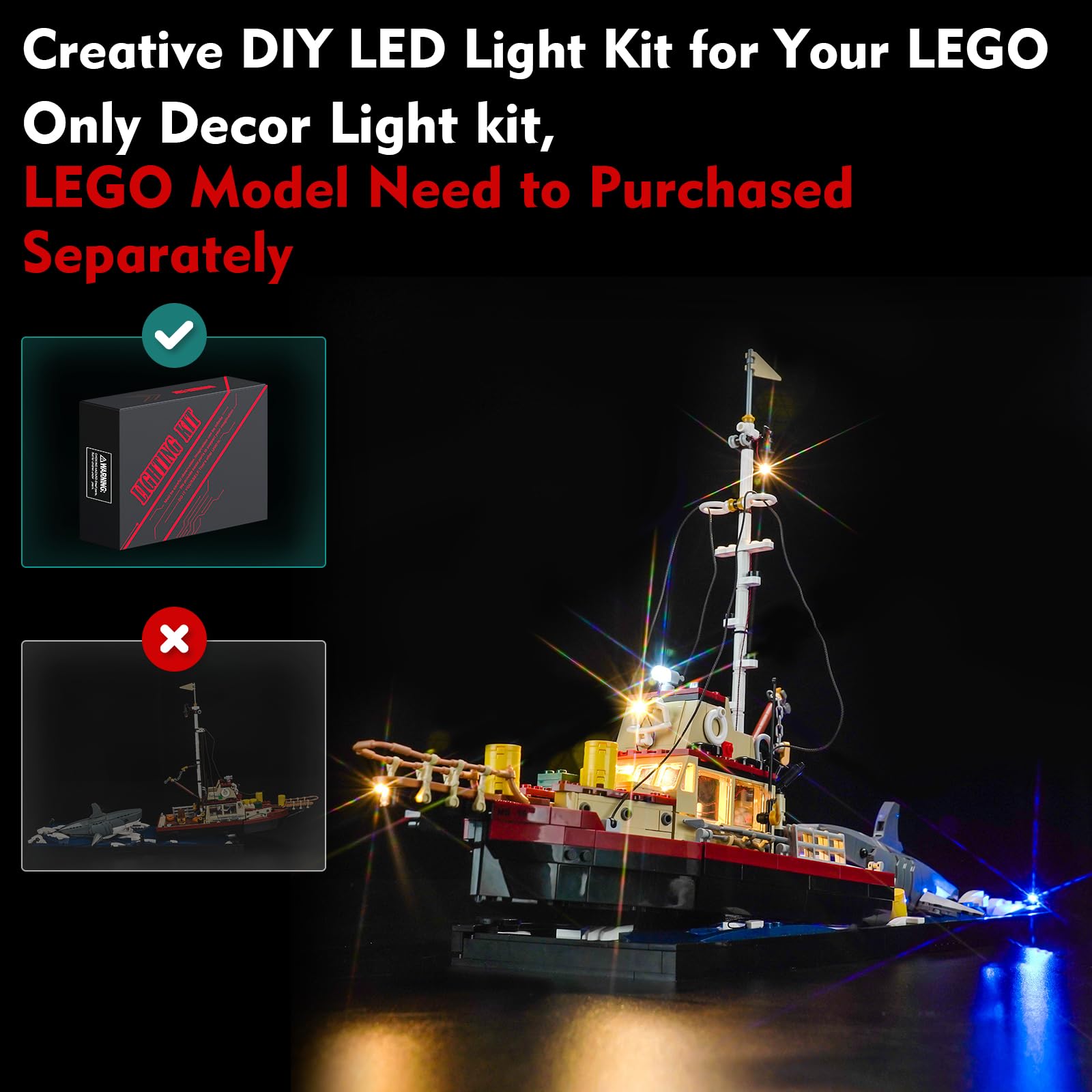 LED Light Kit for Lego 21350 Jaws (No Models Only Light) Creative Lighting Set Accessories Compatible with Lego 21350 Jaws Set (Standard Version)