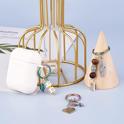 Miniatura 7 de Pandahall - 10 llaveros de acero inoxidable de 0.630 pulgadas (0.630 in), redondos, planos, redondos, con cierre dividido, multicolor, para el