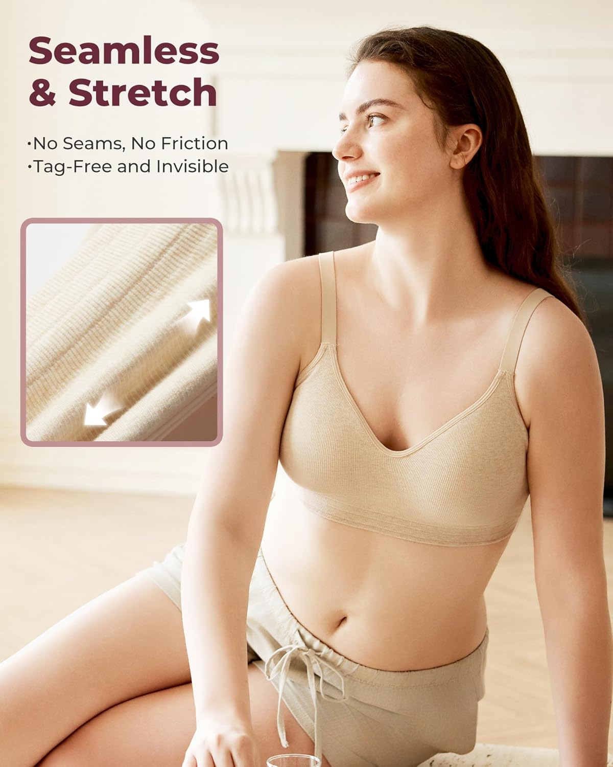 Momcozy Seamless U.S. Cotton Wireless Bras for Women, Comfortable Full Coverage Bra with Fixed Pads for Everyday Wear - Image 3